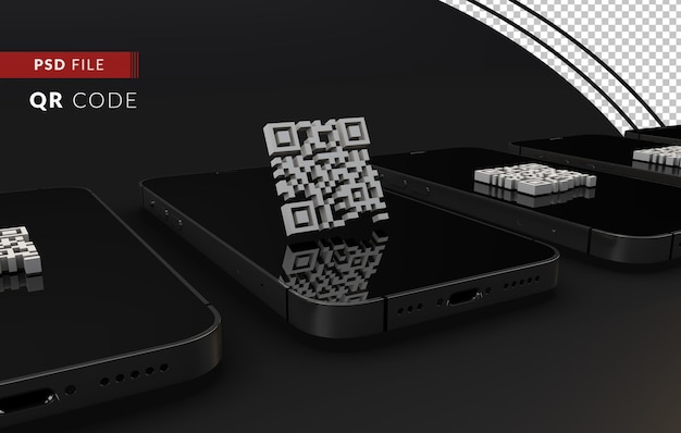 Qr-code und smartphone. 3d-rendering