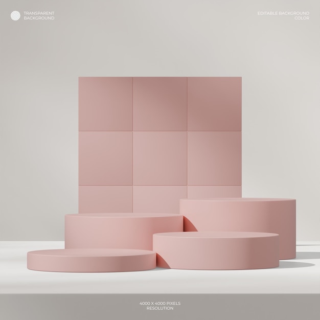 Quadratform Wand 3D-Rendering transparenter Hintergrund von rosa Farbe Zylinder Podium im Quadrat