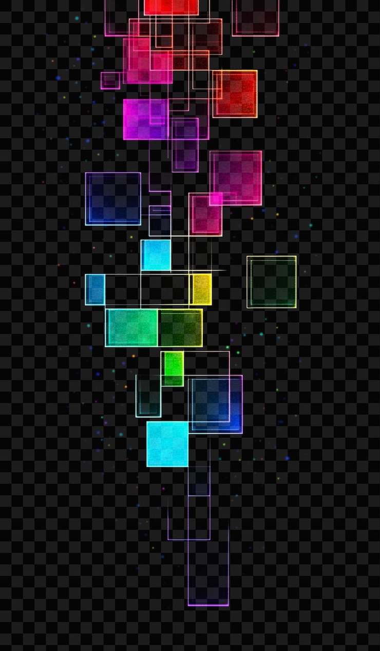 PSD quadrati neoncolorati su uno sfondo astratto su uno sfonto trasparente