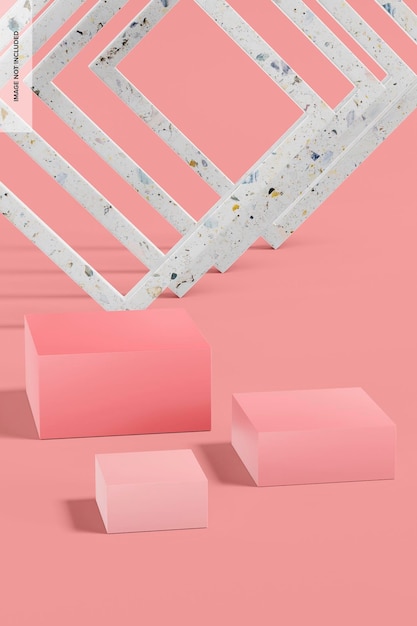 Quadratische Ausstellung Pink Podium Mockup, High Angle View