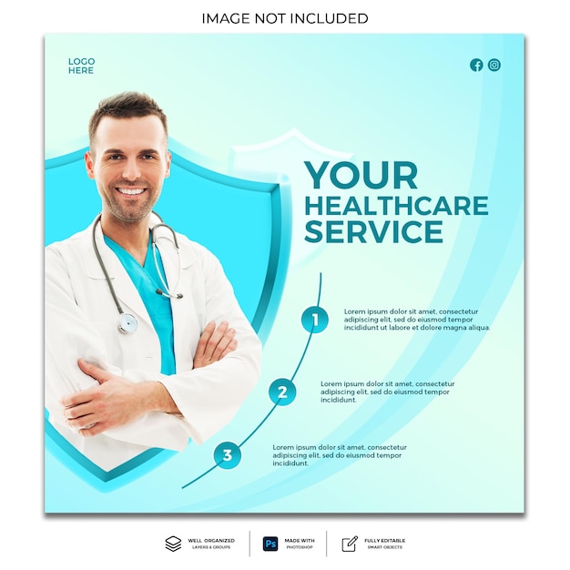 Quadratische Beitragsvorlage für Social-Media-Banner im Gesundheitswesen