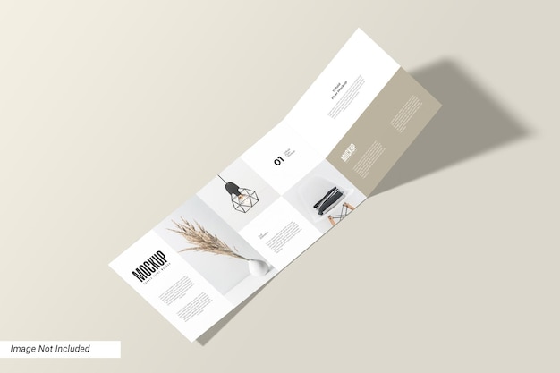 Quadratische, dreifach gefaltete Flyer-Mockup-Perspektivansicht
