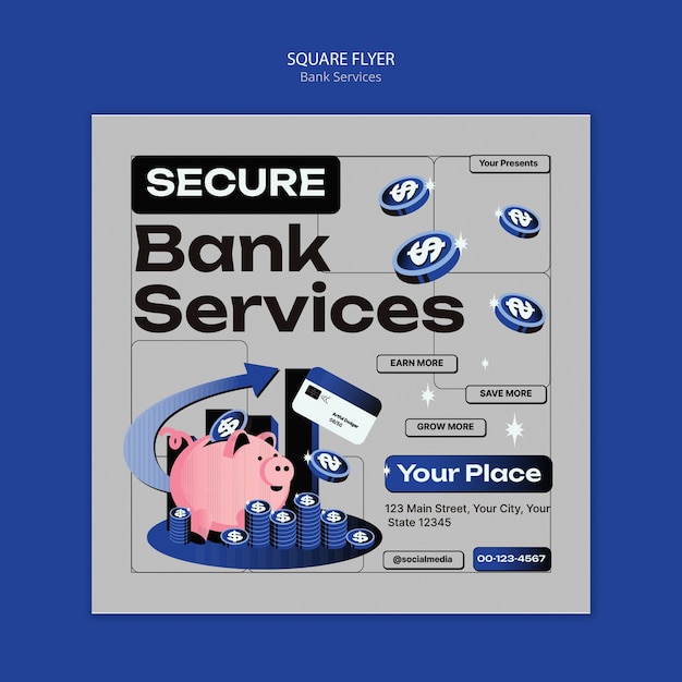 PSD quadratische flyer-vorlage für bankdienstleistungen