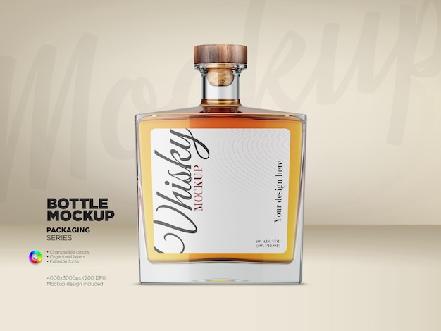 Quadratische glasflasche whisky mockup