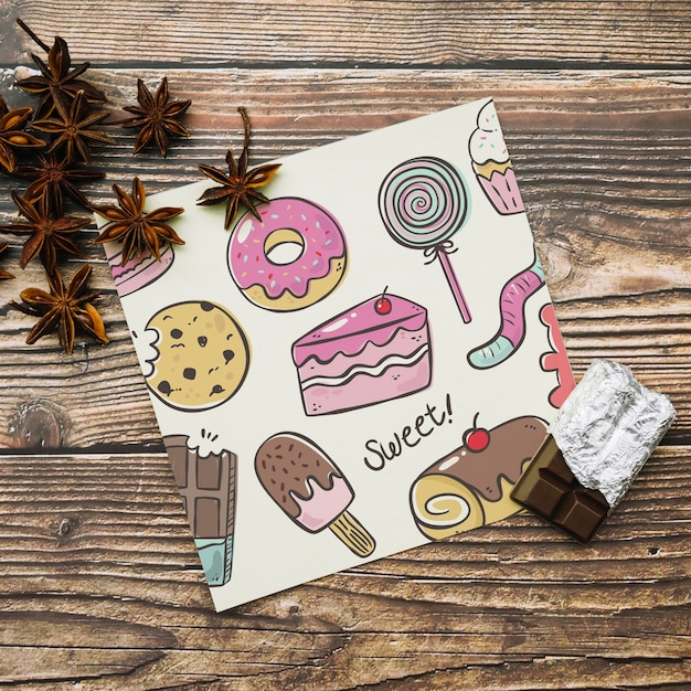 Quadratische Karte mit Süßigkeiten Konzept