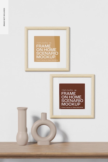 Quadratische Rahmen auf Home Scenario Mockup, hängend