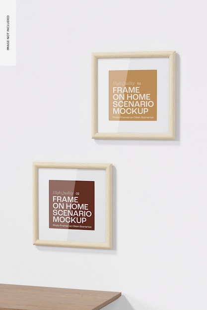 Quadratische Rahmen auf Home Scenario Mockup, Perspektive