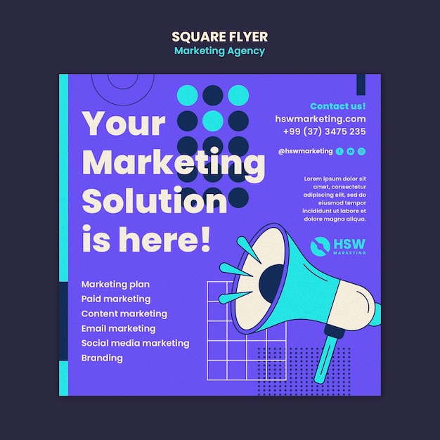 Quadratischer Flyer der Marketingagentur im flachen Design