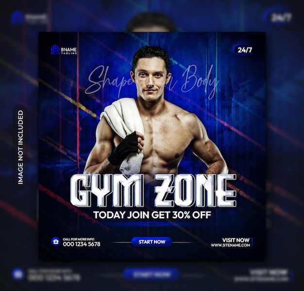 Quadratischer Flyer für die Fitnesszone oder Instagram-Social-Media-Beitragsvorlage