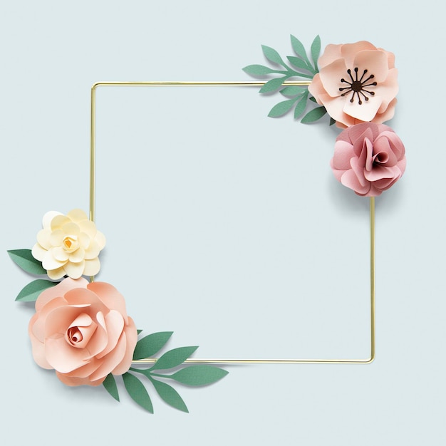 Quadratischer Goldrahmen mit Blumenpapier-Handwerksmodell