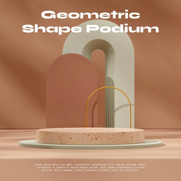 Quadratisches Layout grüne und braune Form und Bogen 3D-Bild rendern Leerzeichen Terrazzo Textur Podium