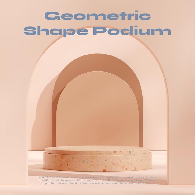 Quadratisches Layout mit braunem Bogenhintergrund 3D-Render-Mockup-Raum aus braunem Terrazzo-Textur-Podium