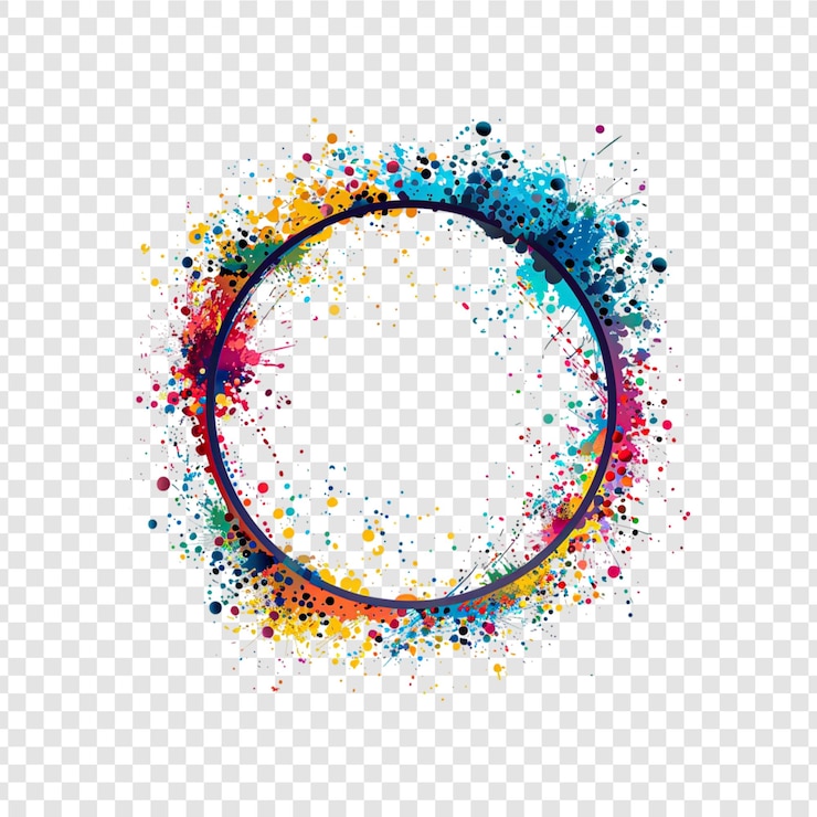 PSD quadro circular feito de salpicos de aquarela isolados sobre um fundo transparente