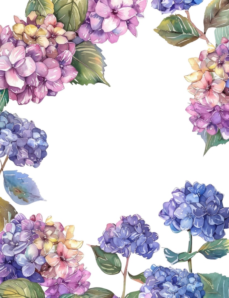 PSD quadro com flores e folhas de hortênsia isoladas em um fundo branco aig56