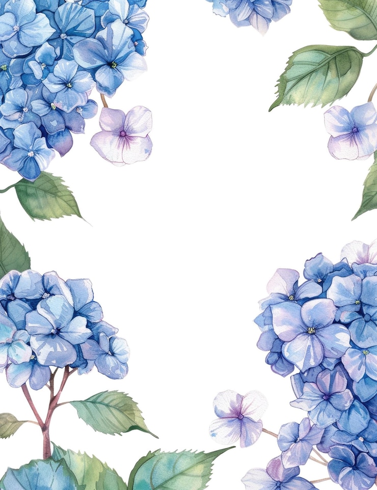 PSD quadro com flores e folhas de hortênsia isoladas em um fundo branco aig56