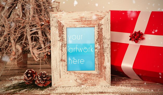 Quadro com presente de natal mockup