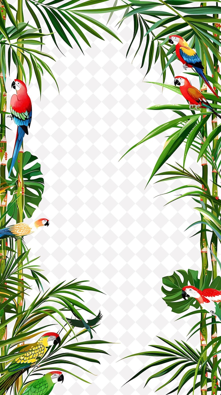 PSD quadro de bambu tropical adornado com folhas de palma e design de fundo criativo colorfu png