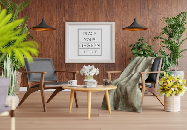 Quadro de cartaz na sala de estar Mockup