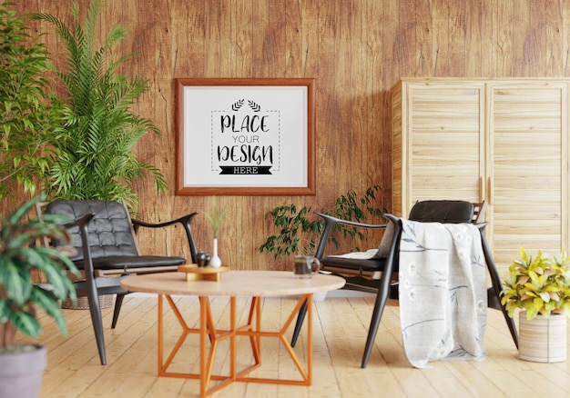 Quadro de cartaz na sala de estar Mockup