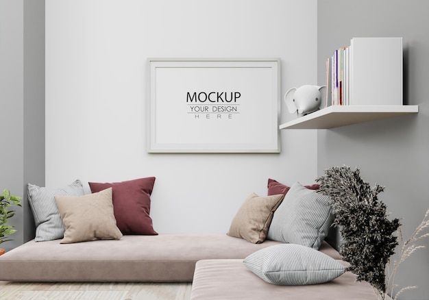 Quadro de cartaz na sala de estar Psd Mockup