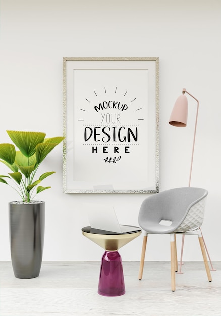 Quadro de cartaz na sala de estar Psd Mockup