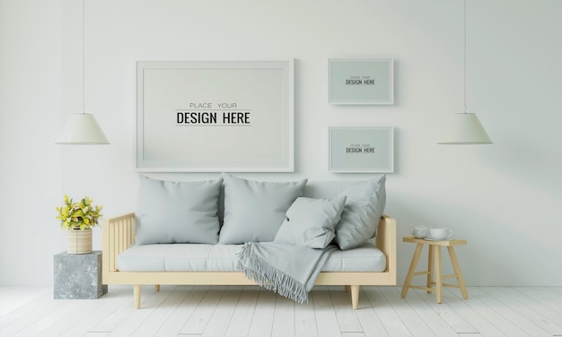 Quadro de cartaz na sala de estar Psd Mockup
