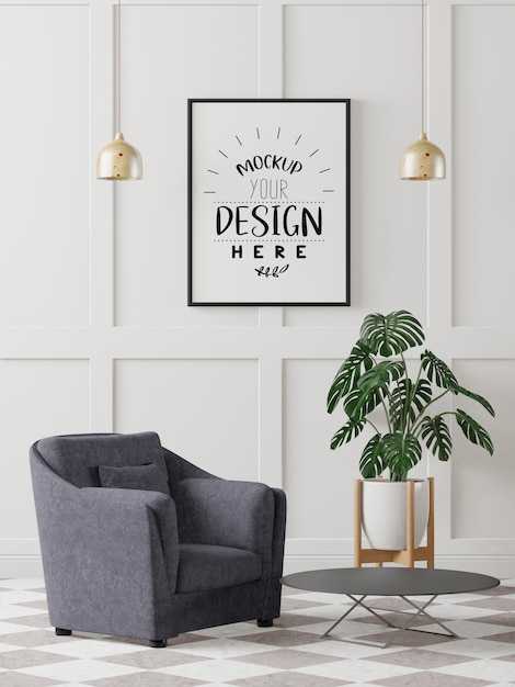 Quadro de cartaz na sala de estar Psd Mockup