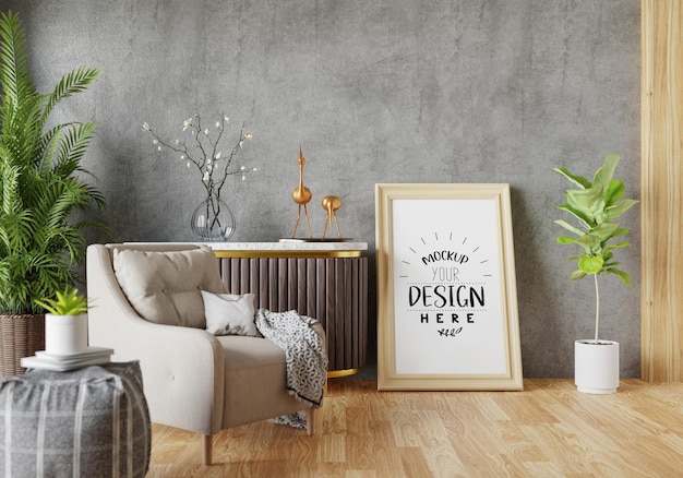 Quadro de cartaz na sala de estar Psd Mockup