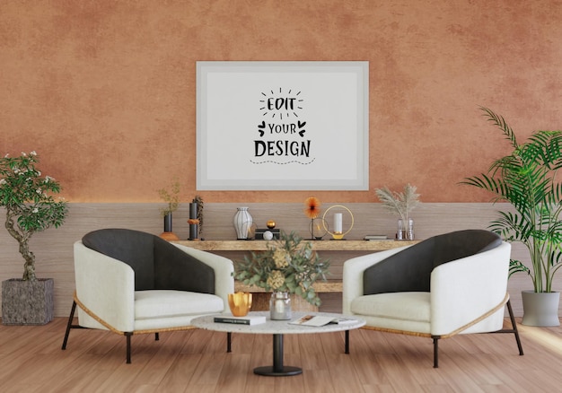 Quadro de cartaz na sala de estar Psd Mockup