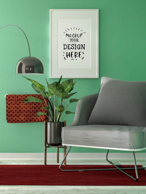 Quadro de cartaz na sala de estar Psd Mockup