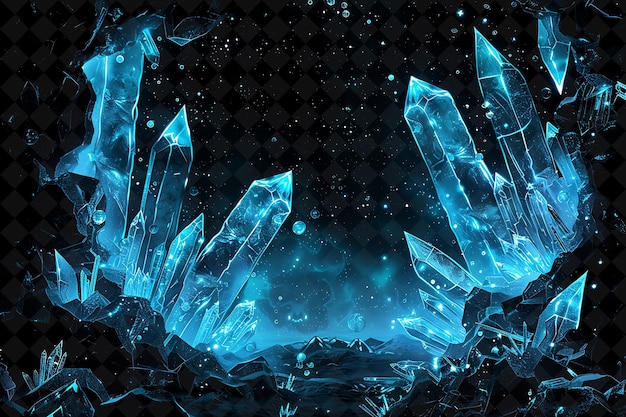 PSD quadro de crystal cavern arcane com cristais espumantes e brilho de néon quadro de cores colecção de arte y2k