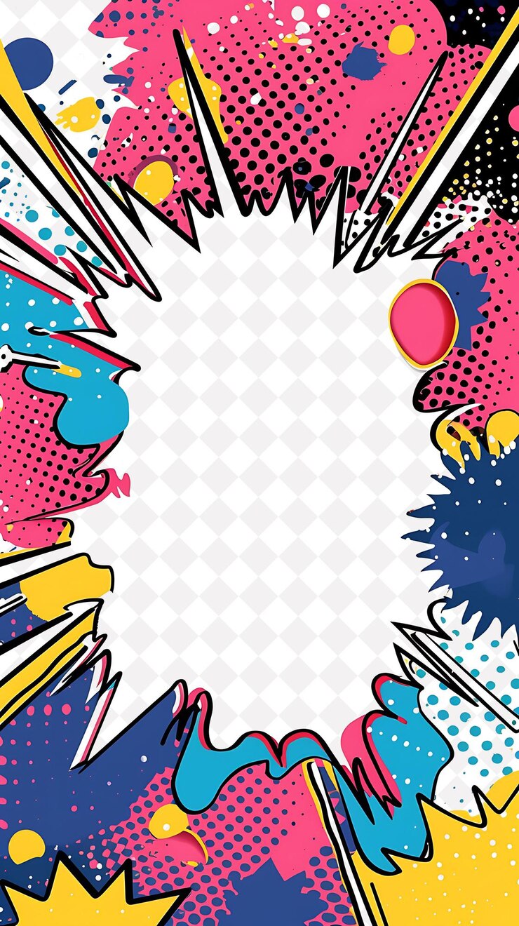 PSD quadro de estilo pop art adornado com cores brilhantes e desenho de fundo criativo comic boo png