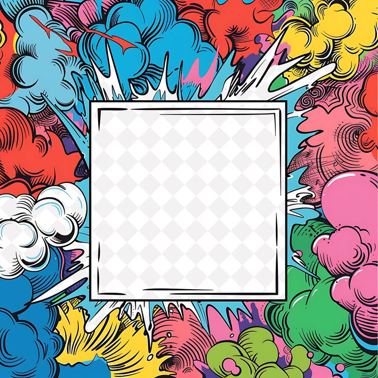 PSD quadro de estilo pop art adornado com cores brilhantes e desenho de fundo criativo comic boo png