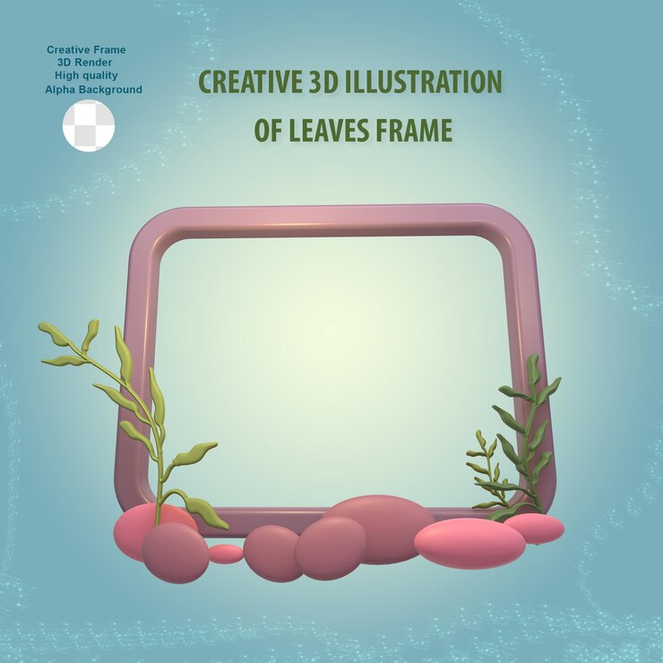 PSD quadro de folha natural 3d para elemento de design