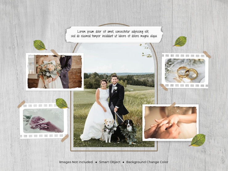 Quadro de foto de casamento, modelo de tabuleiro de humor