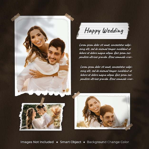 Quadro de foto de casamento, modelo de tabuleiro de humor