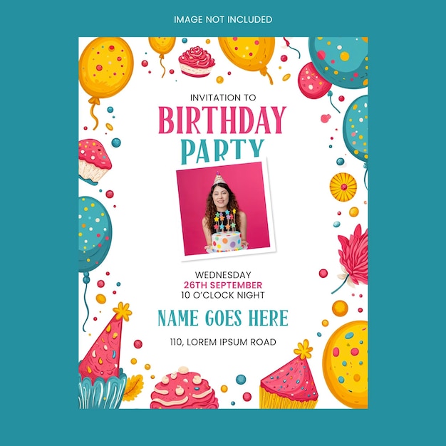 Quadro de foto personalizável cartão de convite de aniversário totalmente editável
