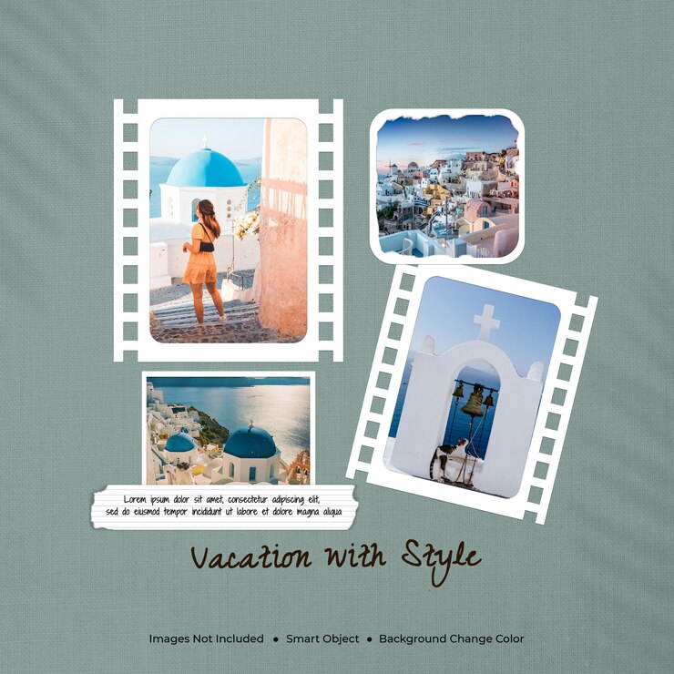 Quadro de fotos de viagem, modelo de quadro de humor