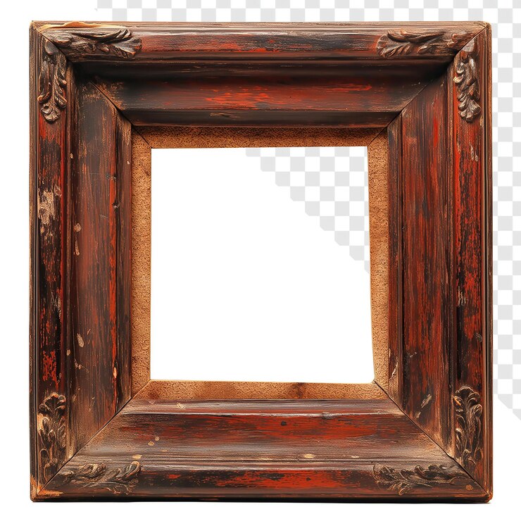 PSD quadro de madeira envelhecido orientação vertical sobre fundo transparente