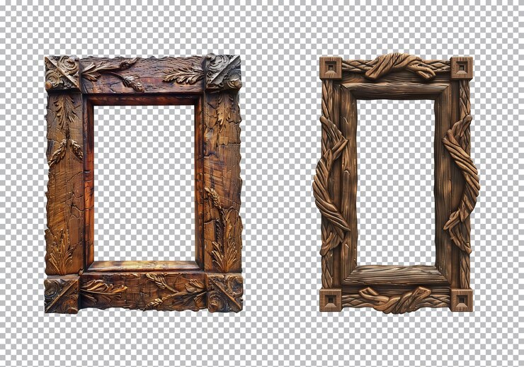 PSD quadro de madeira ornamentado retangular esculpido isolado em um recorte de fundo transparente ou branco png