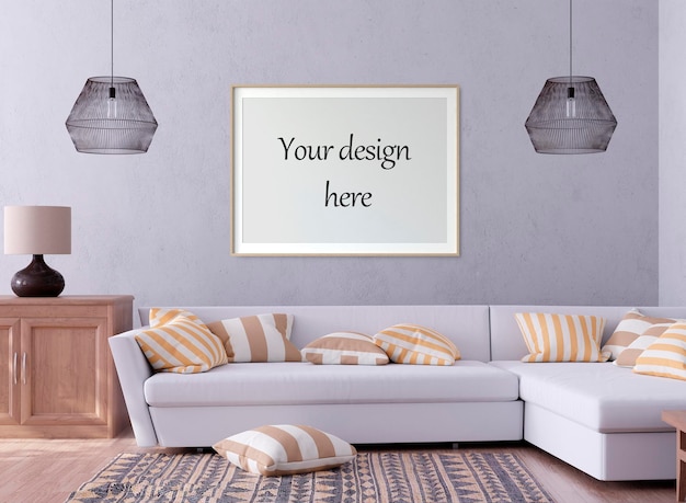 Quadro de pôster de maquete no interior em ilustração 3D