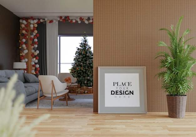 Quadro de pôster na sala de decoração de natal psd mockup