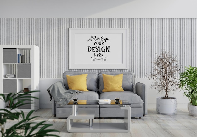 Quadro de pôster na sala de estar psd mockup