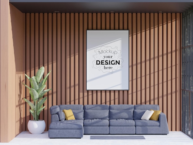 PSD quadro de pôster na sala de estar psd mockup