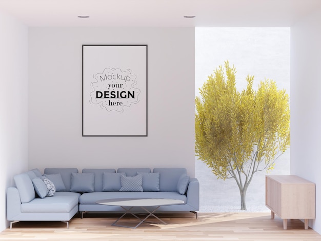 Quadro de pôster na sala de estar Psd Mockup