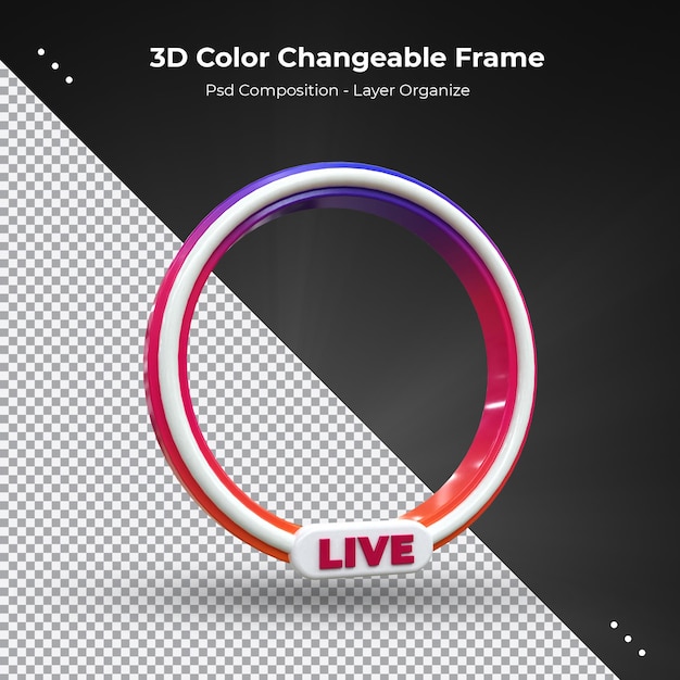 PSD quadro de renderização 3d do perfil do círculo para transmissão ao vivo nas mídias sociais