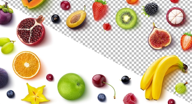 PSD quadro feito de frutas e bagas, vista superior, plana leigos