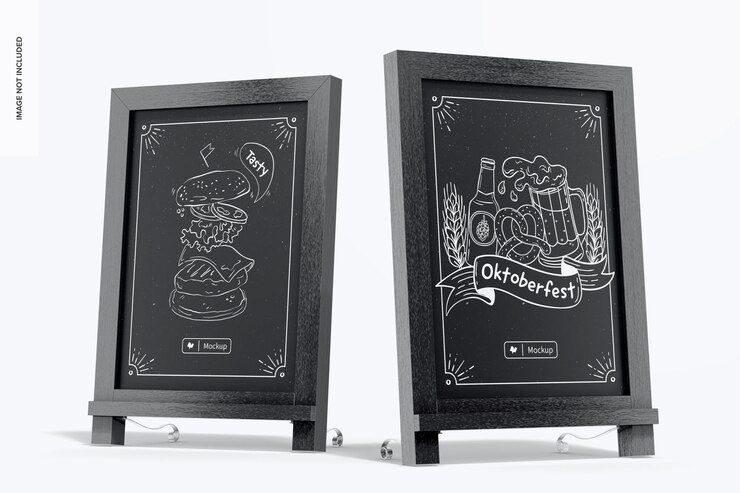 PSD quadro-negro de mesa com maquete de pernas, vista direita e esquerda