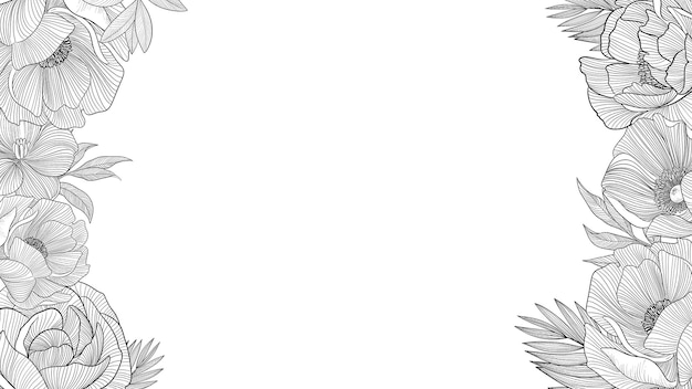 Quadro orizzontale con illustrazione di fiori di bobbie in stile line art pittura digitale