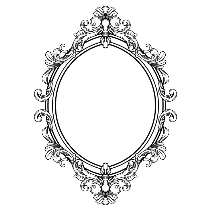 PSD quadro oval intrincado com rolo de flores